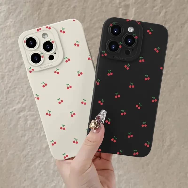 Cute Ins Cherry Case For iPhone 13 16 14 15 12 11 Pro Max X XR XS 7 8 15 16 SE 2020 Shockproof Silicone Soft TPU Cover Cases