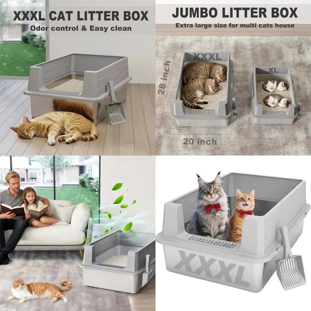 Lettiera in Metallo Extra Large con Coperchio e Paletta, Ideale per Gatti Grandi, Facile da Pulire, Controllo degli Odori