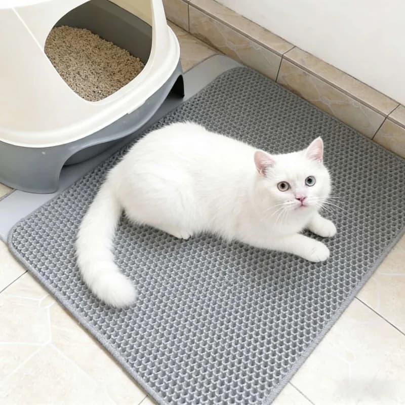 Tappetino per Lettiera Gatti a Doppio Strato, Design Anti-Schizzi, Durevole, Antiscivolo, Facile da Pulire, Accessorio Essenziale per Lettiera e Cuccia
