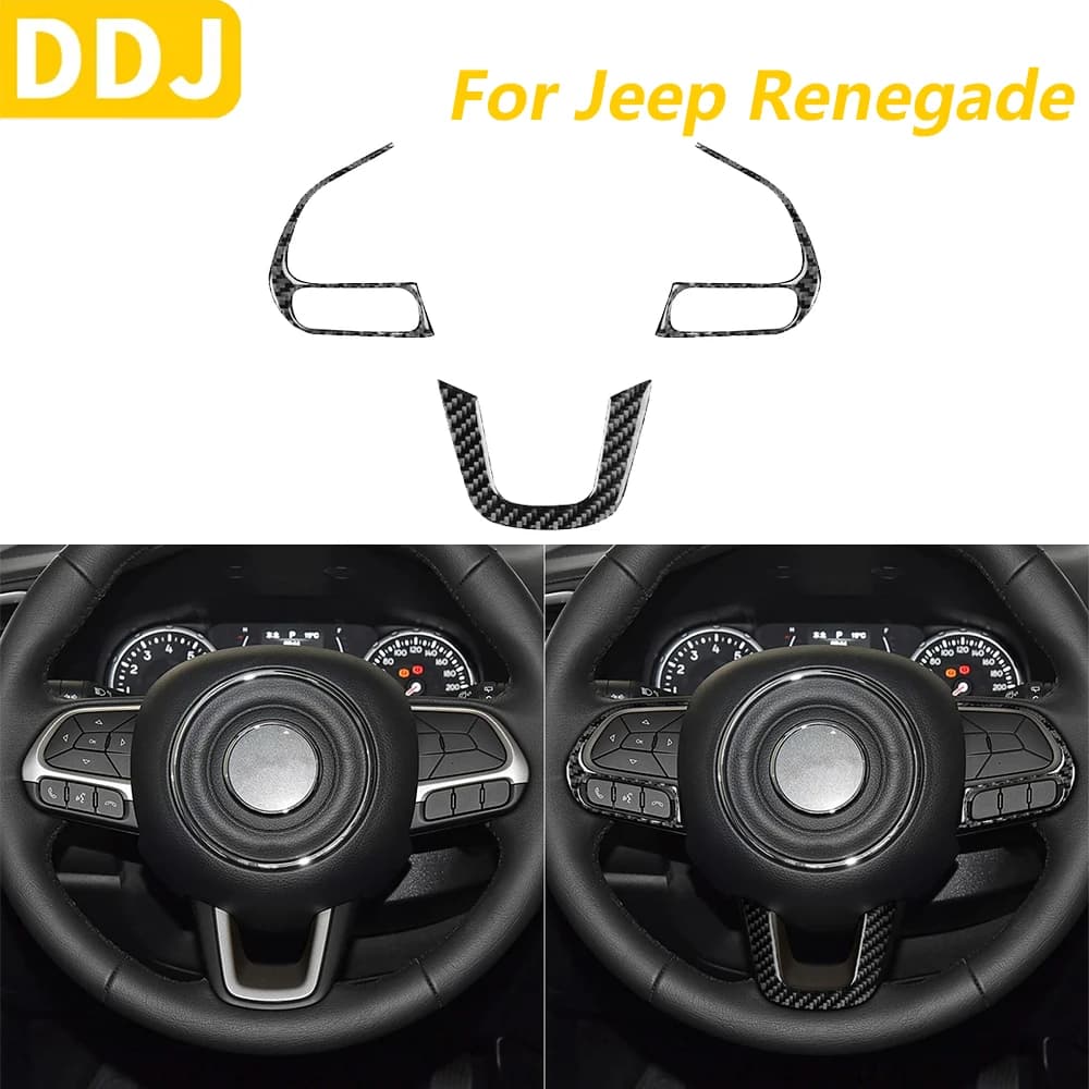 For Jeep Renegade 2014-2023 Carbon Fiber Wheel Mento Button Control Frame Cover Panel Trim Set Car Accessories Wall decal