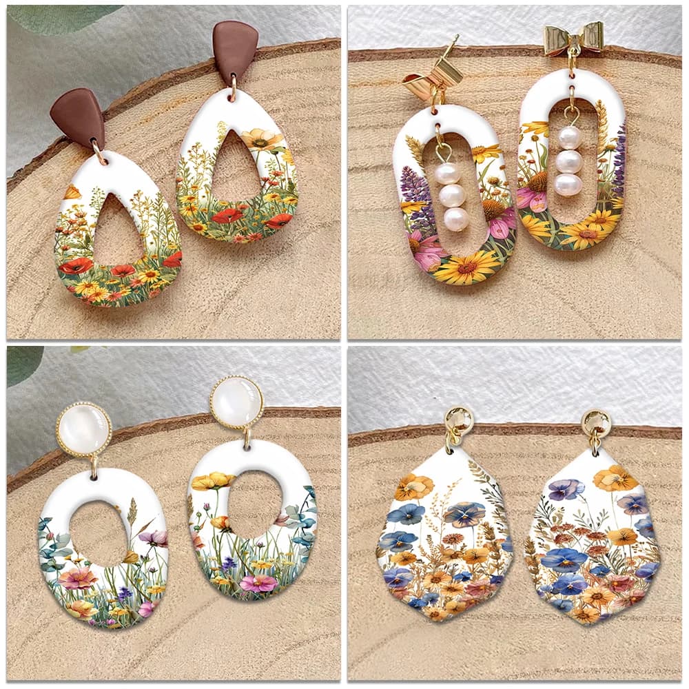 1pcs/4pcs Wildflower Sublimation Transfer Sheets for Earrings - 4 Designs, Heat Transfer Paper for DIY Jewelry Making