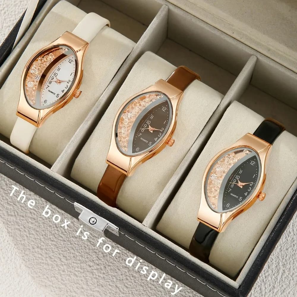 1/3 Piece Elegant Quartz Watches Women's Fashion Rhinestone Leather Strap Wrist Watch Reloj Mujer Girl's Watch Gift (No Box)