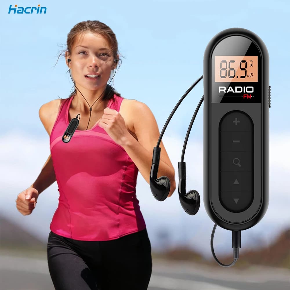 Mini radio tascabile con display LCD Radio FM portatile personale con cuffie Clip da cintura Piccola radio portatile ricaricabile tramite USB