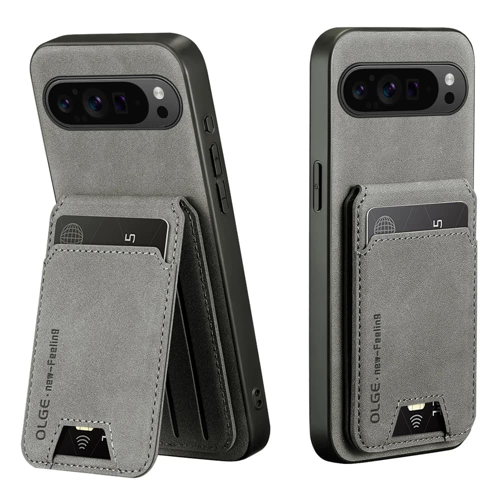 Custodia per telefono in pelle tinta unita con slot per carte e supporto per Google Pixel 10 Pro XL 9 Pro 9A 8 8A 7 7A