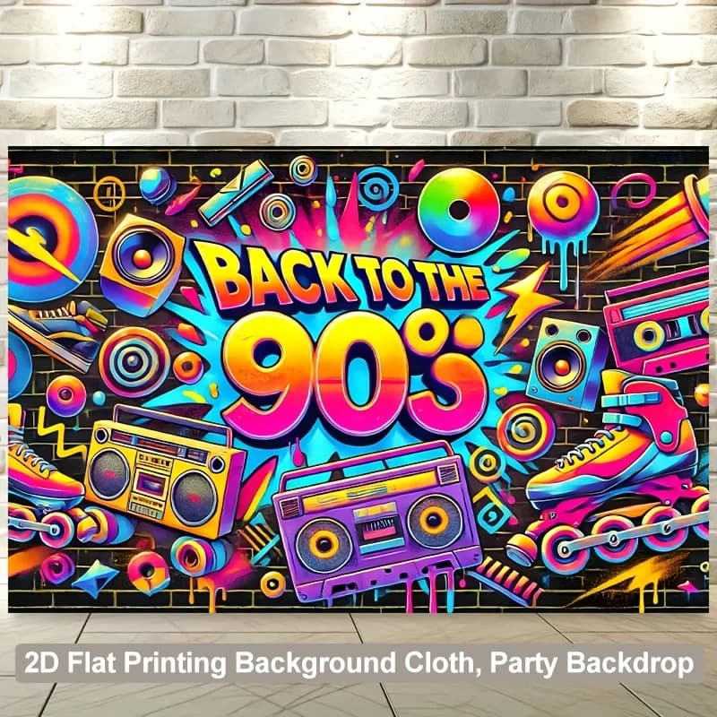 Una bandiera nostalgica di sfondo della cultura pop anni '90, adatta per decorazioni di feste, fotografie per interni ed esterni