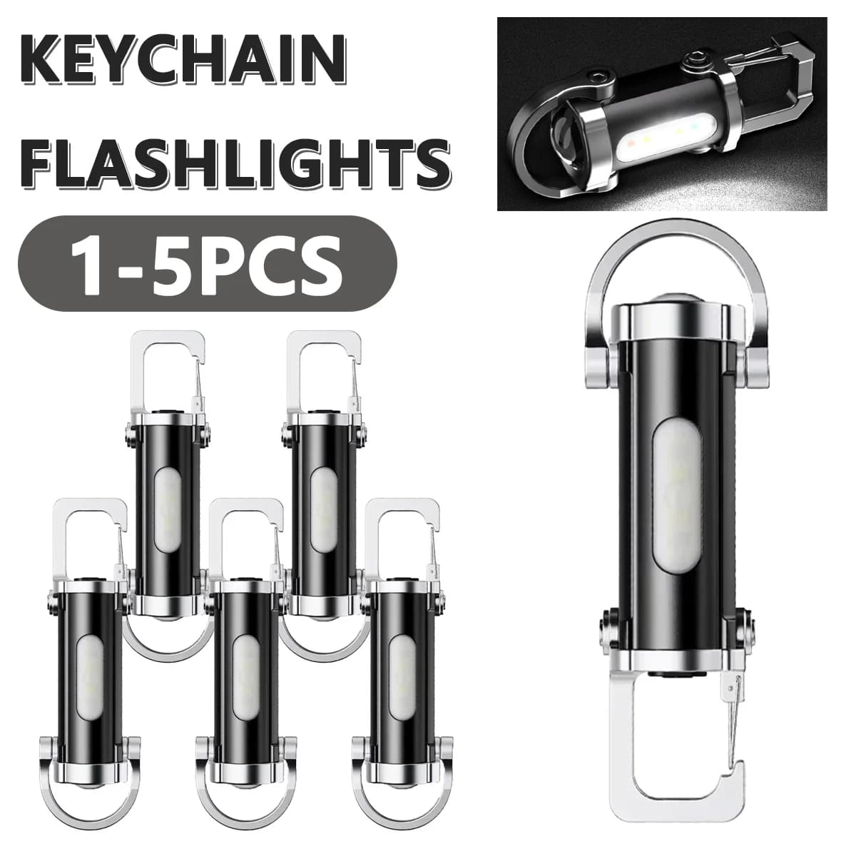 Powerful EDC LED Flashlight Keychain Rechargeable Hanging Portable Flashlights Waterproof Keyring Camping Walking Pocket Lamp