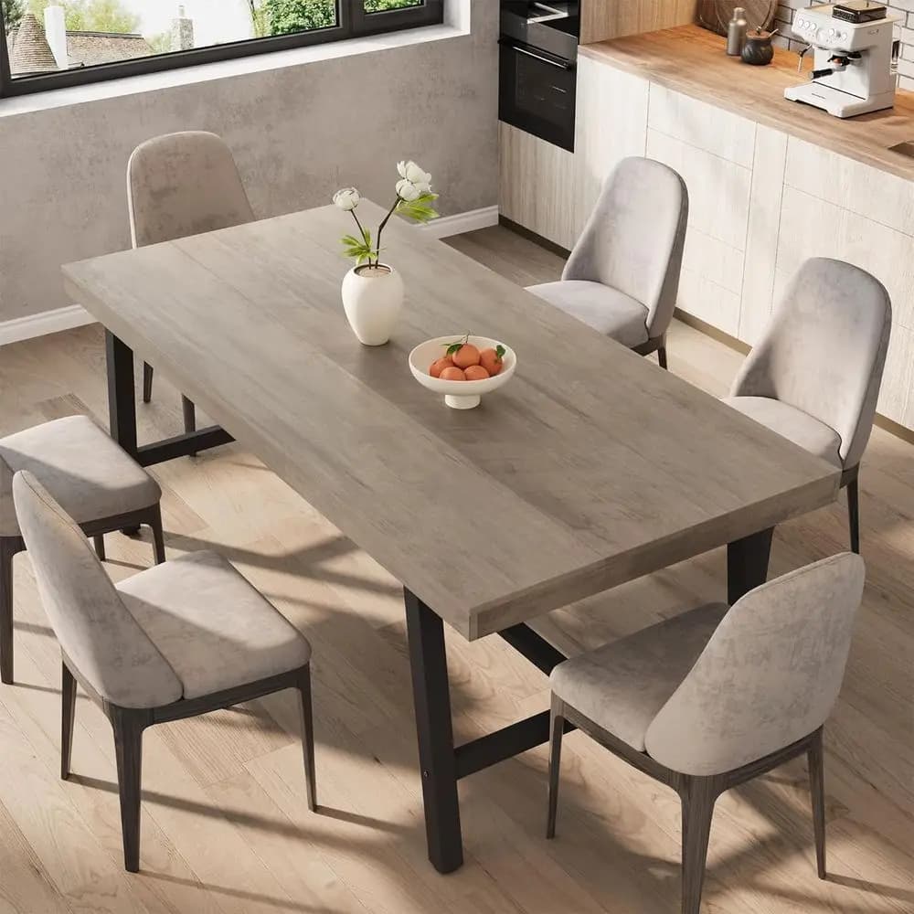Grande Tavolo da Cucina in Legno, 70,87 cm, 6-8 Posti, Gambe Robuste in Metallo, Arredamento per Sala da Pranzo Grigio