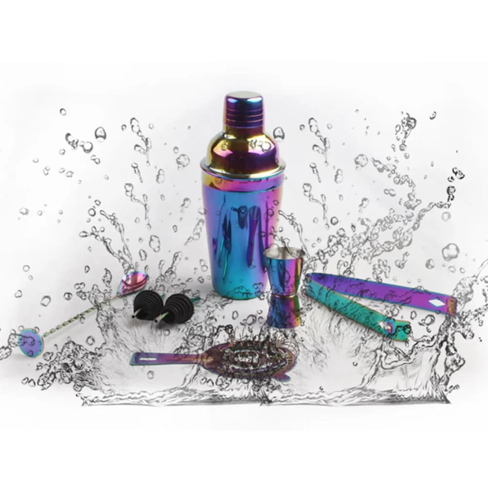 Set da 8 Pezzi per Cocktail in Acciaio Inox con Placcatura Colorata, Kit Professionale per Barman, per Bar, Ristoranti e Casa