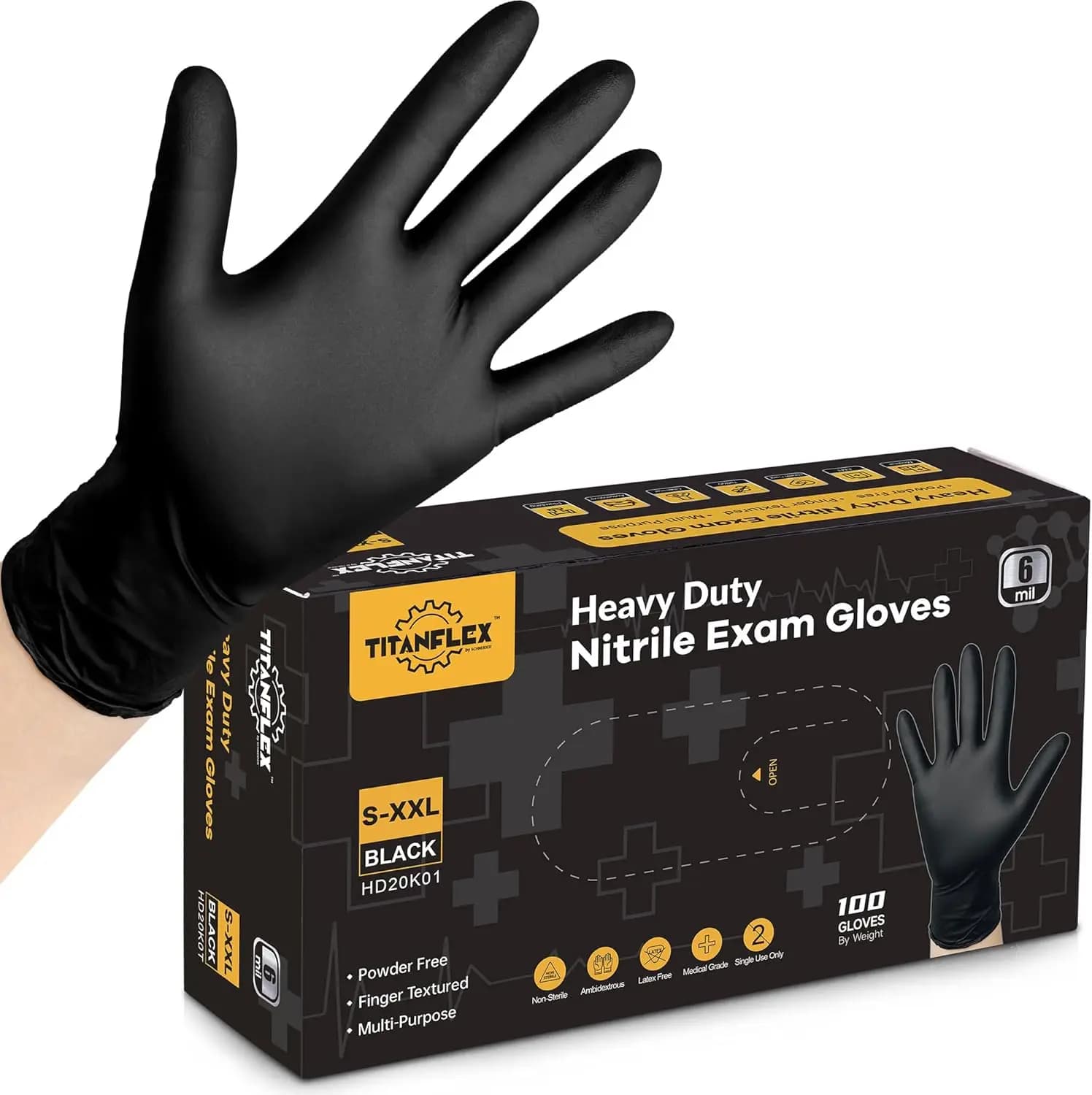 Guanti in Nitrile Nero Resistenti da 6 mil, Senza Lattice e Adatti per Alimenti, per Cucinare e Preparare Cibi
