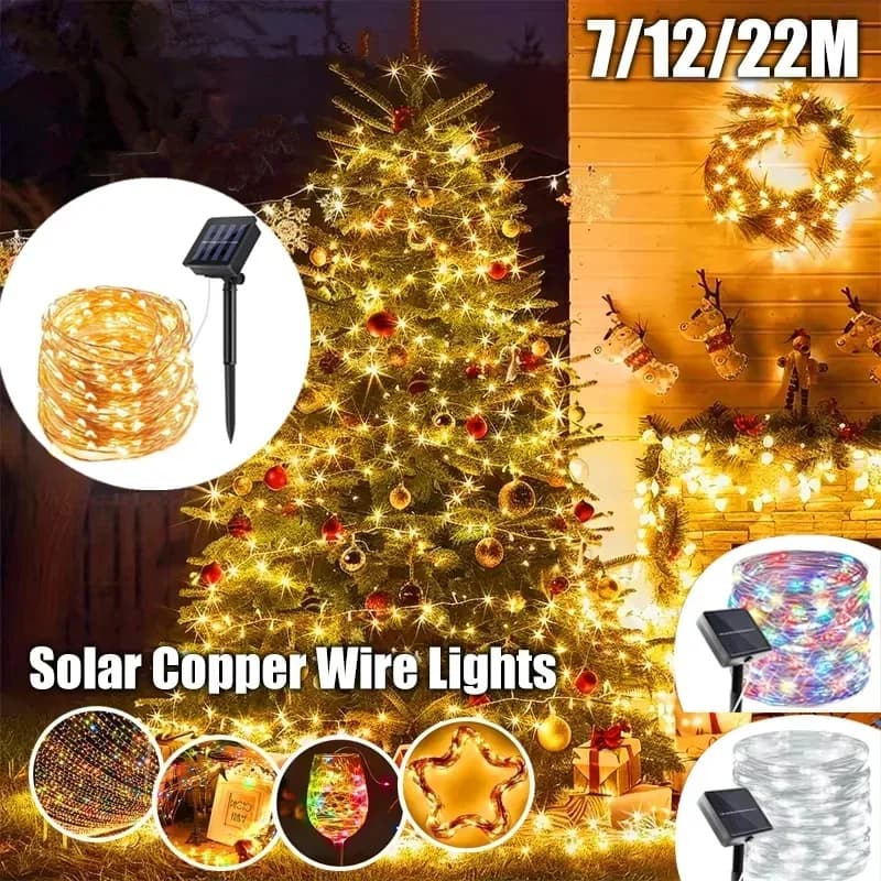 Luci a LED Solari con Filo di Rame per Esterni, Ghirlanda per Patio, Matrimoni, Feste, Giardino, Ramadan, Decorazione Camera da Letto, Luci Fatate