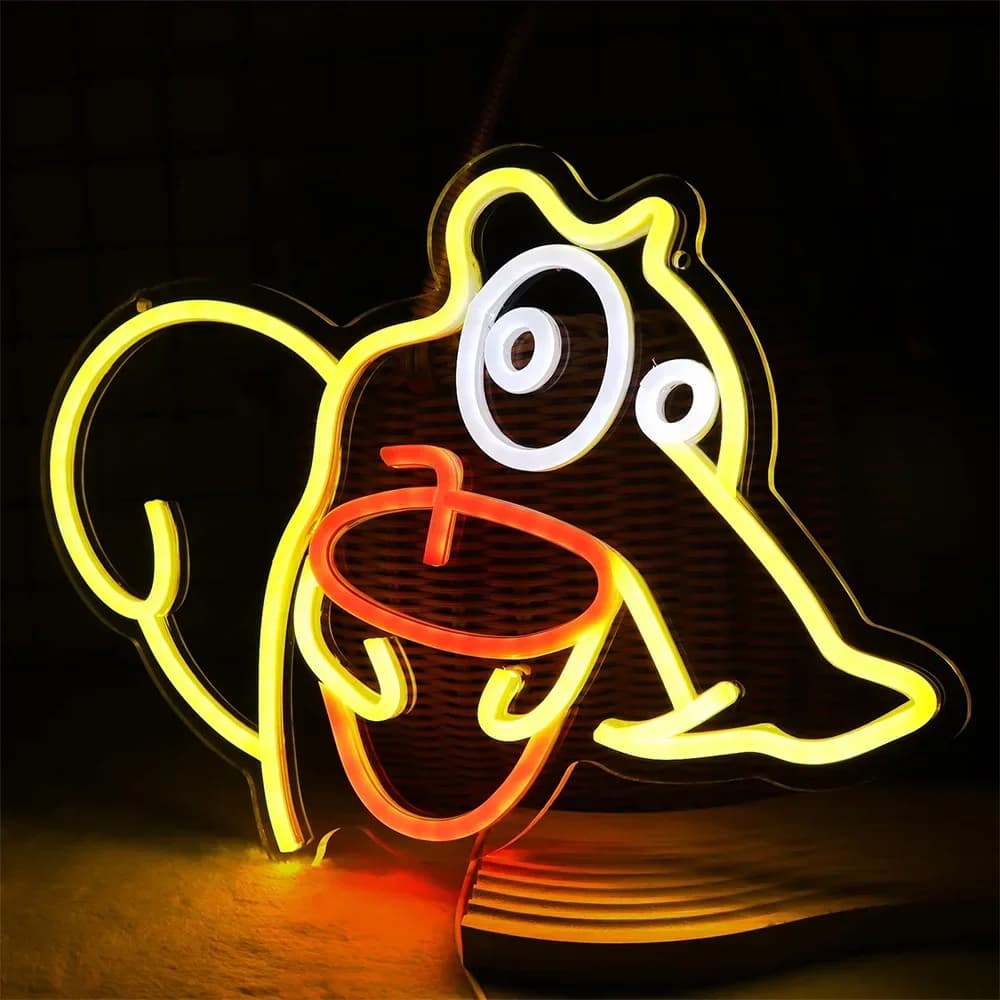 Insegna Luminosa a LED a Forma di Scoiattolo, USB Dimmerabile, Decorazione da Parete per Camera da Letto, Sala Giochi, Soggiorno, Regali per Feste di Compleanno