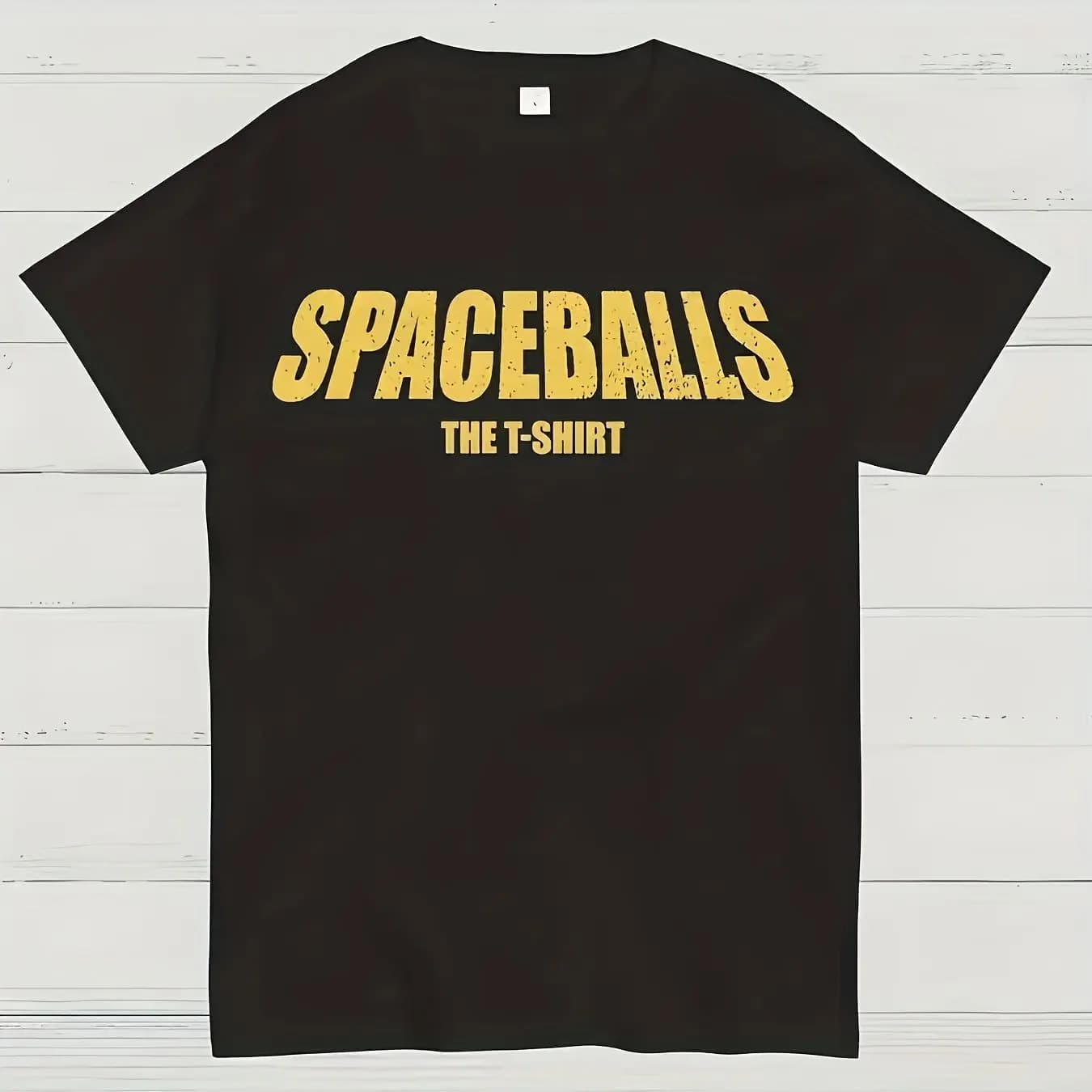 T-shirt grafica da uomo Spaceballs con stampa a lettere dorate, casual, a maniche corte, in tessuto comodo e lavorato a maglia, per abbigliamento casual.