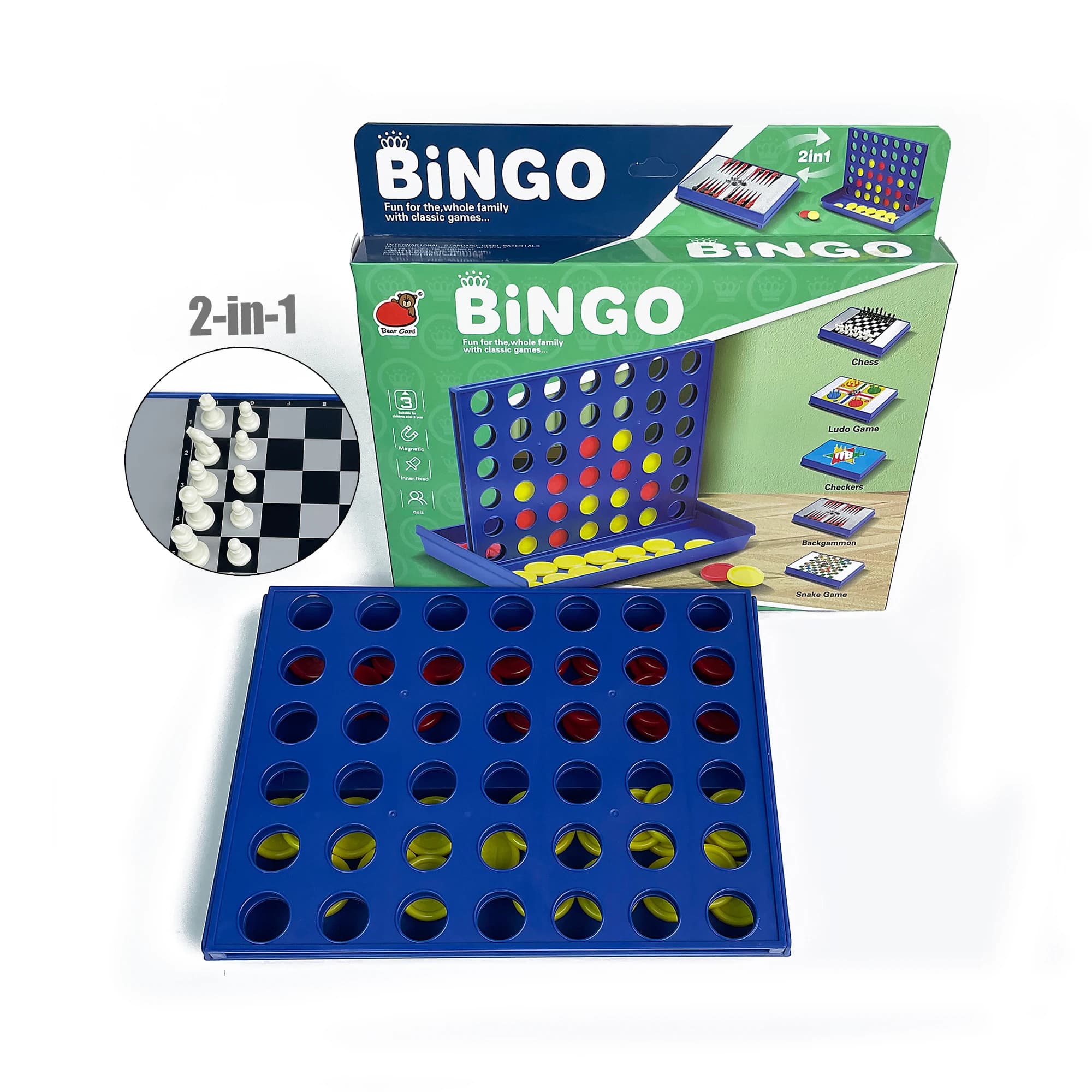 Set da Viaggio 2 in 1 Pieghevole con Scacchi Magnetici e Gioco Quattro in Fila, Gioco da Tavolo Portatile in Plastica per Esterni