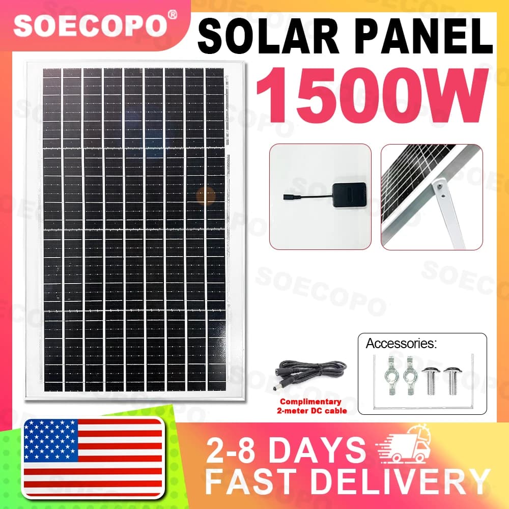 [Consegna entro 2-8 giorni] SOECOPO Pannello solare portatile da 1500 W Grado A+ Celle 10BB 22 - 23% Design impermeabile ad alta efficienza RV