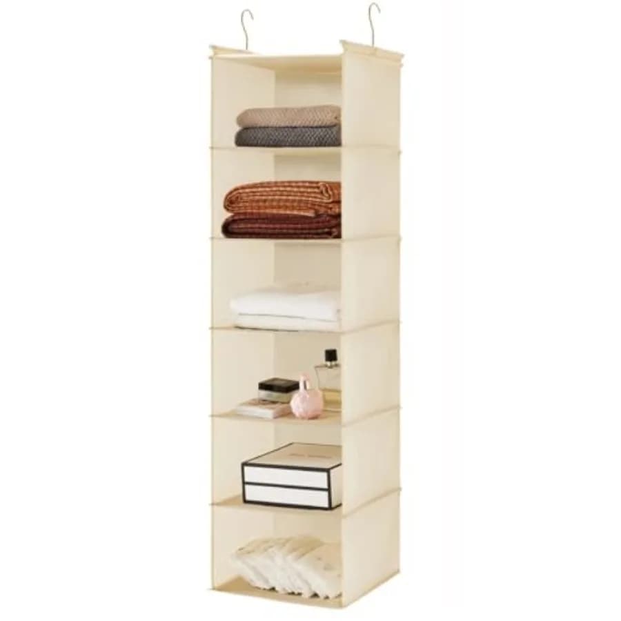 6 Tier Shelf Hanging Closet Organizer, Cloth Hanging Shelf with 2 Sturdy Hooks for Storage, Foldable