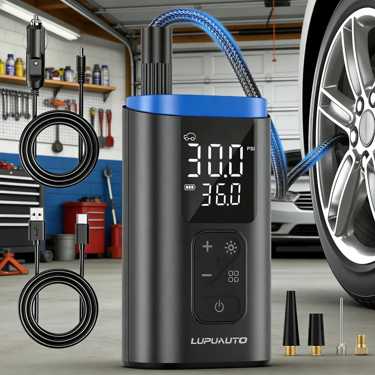 Compressore d'Aria Portatile Intelligente per Auto 12V 150PSI, Gonfiatore Pneumatici Senza Fili con Manometro Digitale per Auto, Palloni e Moto