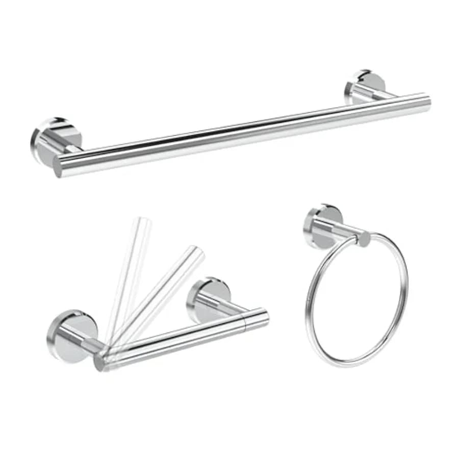 Set di 3 Accessori per Bagno con Portarotolo, Anello Portasciugamani e Barra Portasciugamani in Acciaio Inox SUS304