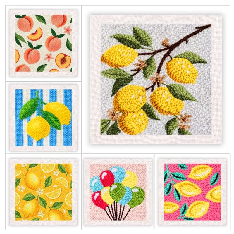 25x25cm Punch Needle kit With Embroidery Frame Crafts Supplies Needle Set For Adults lemon Sewing Cross Stitch Kit Home Decor