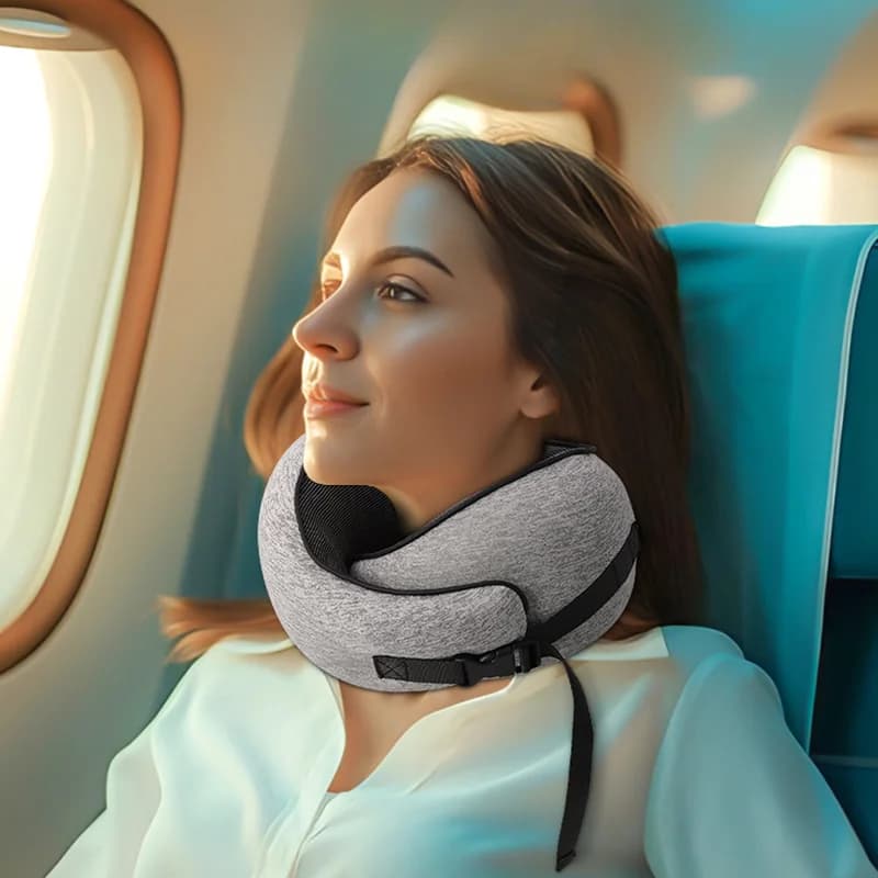 Cuscino a forma di U in memory foam Cuscino da viaggio portatile per il collo Cuscino di supporto per la testa per auto e aereo Cuscino per pausa pranzo in ufficio