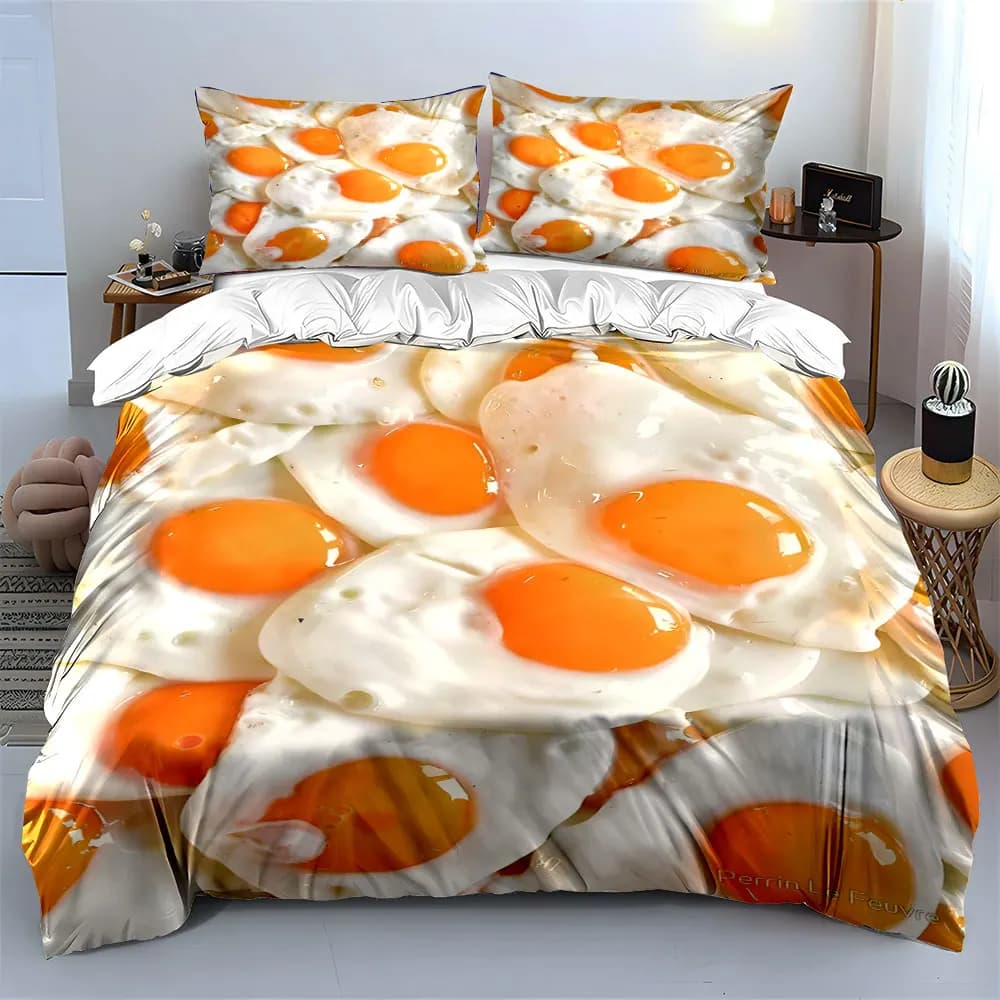 Overlapping fried eggs beautifully presented Print Bedding Set 1 Duvet Cover 2 Pillowcases for Adult and Children Luxury Gift
