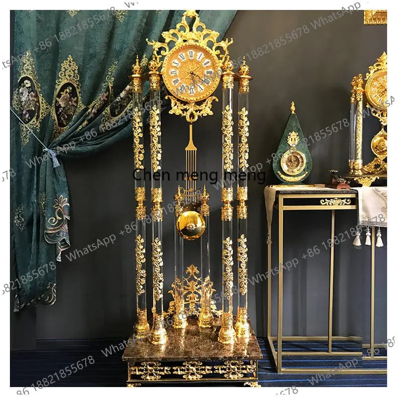Orologio da Terra Europeo per Soggiorno, Orologio a Pendolo per Villa, Modello Club, Orologio da Terra Dorato con Cristalli
