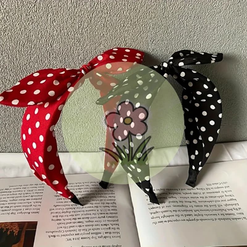 &Solid Color Fabric Polka Dot Bow Head Scarf Wire Headband For Temperament Wide Headband Fashion Girl's Makeup Hairband