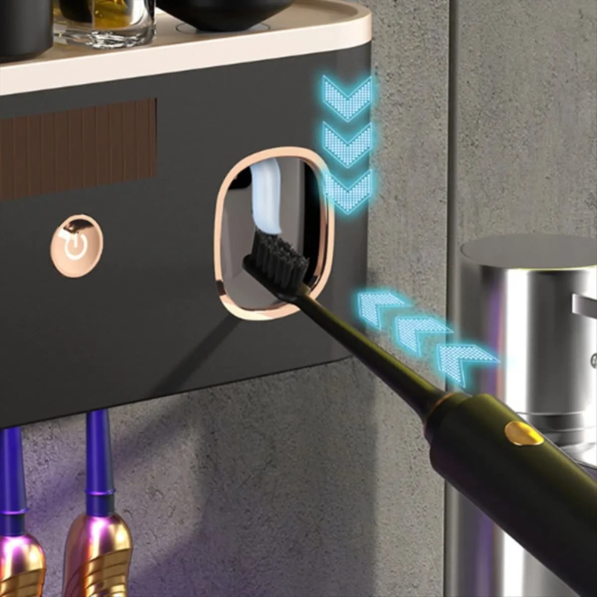 A36R USB ricaricabile portaspazzolino disinfettante dispenser automatico di dentifricio rack di stoccaggio per spazzolino da parete