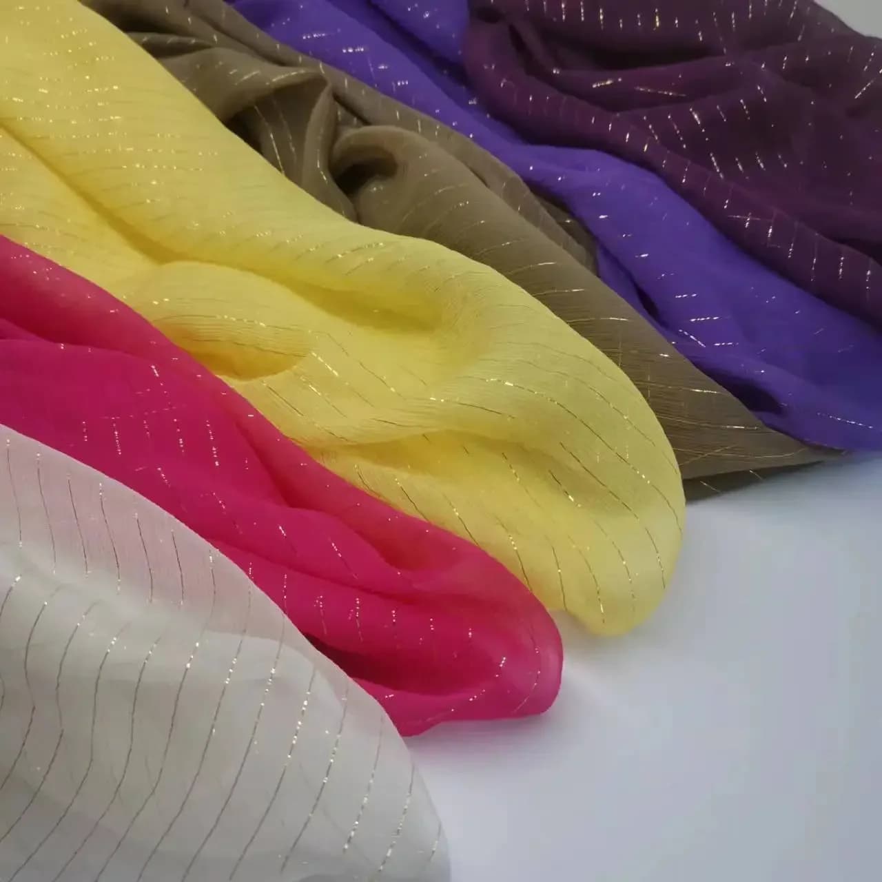 Morbida seta solida metallizzata Georgette Crepe Shimmer Jacquard tessuto di seta lucida per sciarpa da abito