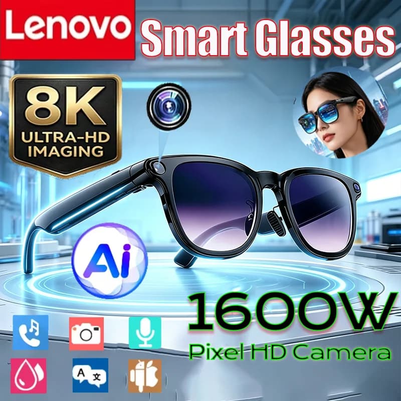 Occhiali Intelligenti Lenovo 8K 1600MP con Traduzione AI, Chiamate Bluetooth, Lettore Musicale, Controllo Fotocamera e Protezione Anti-Luce Blu
