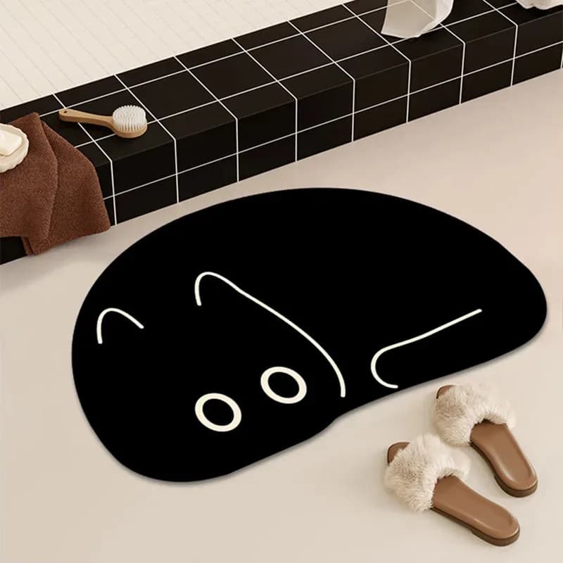Tappetini da Bagno ad Asciugatura Rapida Black Cat, Simpatici Tappetini Assorbenti per Bagno e Vasca con Fondo Antiscivolo in Gomma, Piccoli Tappetini per Piedi