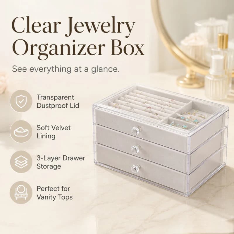 Jewelry Box New Convenient Three-layer Three-drawer Jewelry Box Earring Ring Necklace Watch Velvet Box Jewelry Storage Box