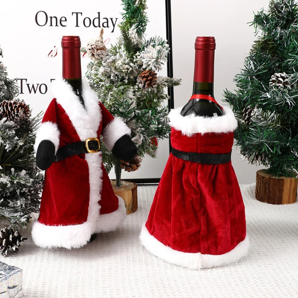 2Pcs Christmas Wine Bottle Covers – Creative Red Wine Bag & Dress Decoration