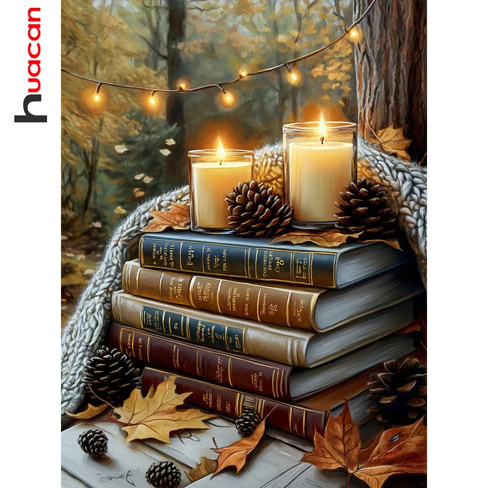 Huacan Candle Books Diamond Painting Forest Scenery DIY Embroidery Full Square Round Diamond Mosaic New Art Rhinestone Pictures