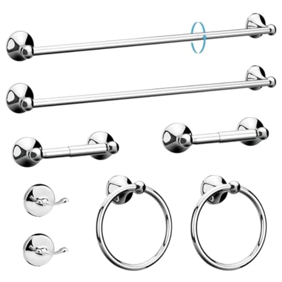 Set di accessori per bagno da 8 pezzi, 24 pollici, include portasciugamani regolabile da 24 pollici e anelli portasciugamani a parete