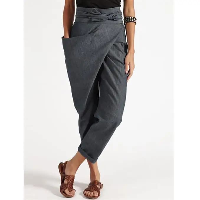 2020 Trendy Women's High Waist Loose Fit Straight Leg Nine-Minute Pants Belted Casual Trousers Fashionable Mid-Year Collection