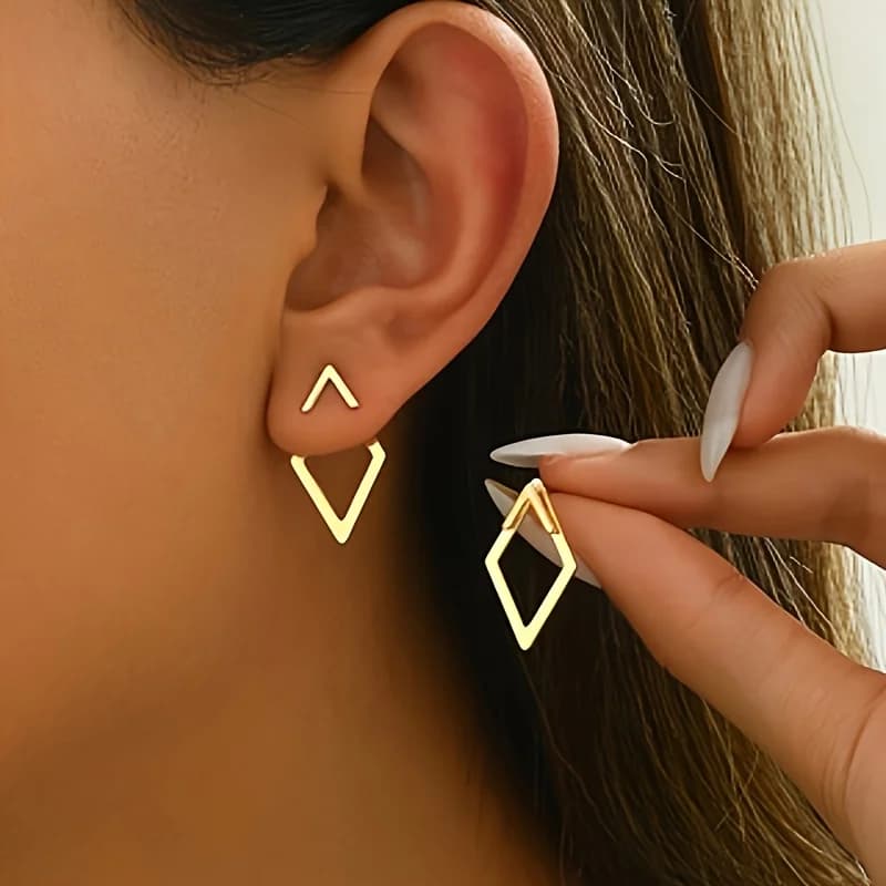 1 Pair Geometric Triangle Stud Earrings Fashionable Exquisite Elegant Individual Minimalist Detachable Double-Wear
