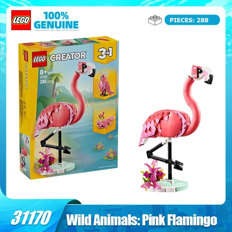 LEGO 31170 Wildlife: Fenicottero rosa, blocchi da costruzione creativi multifunzionali, serie 3 in 1, giocattoli per bambini, regalo di San Valentino