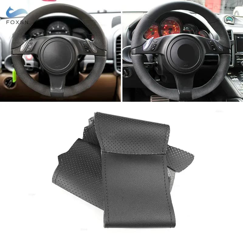 For Porsche Cayenne Panamera 2010 2011 2012 Car drive Hand sewn braid Black perforated microfiber leather cover