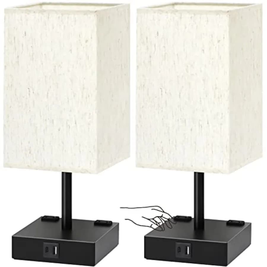 Set di 2 Lampade da Comodino - Lampada da Comodino Touch per Camera da Letto con Porte di Ricarica USB C+A e Prese AC, Dimmerabile a 3 Livelli