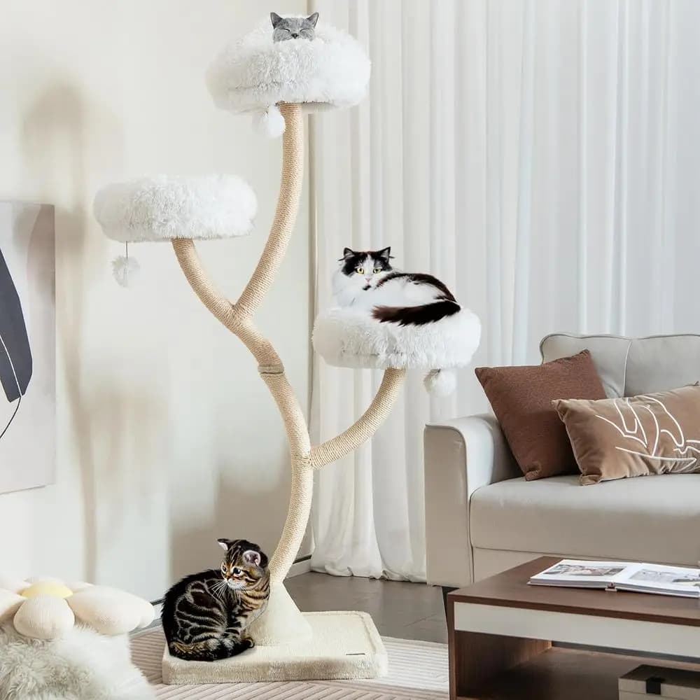 70 Tall Cat Tree with Scratching Posts and Board, Multi-Level Tower for Large Cats 20 lbs+, 3 Cozy Perches and Dangling Balls