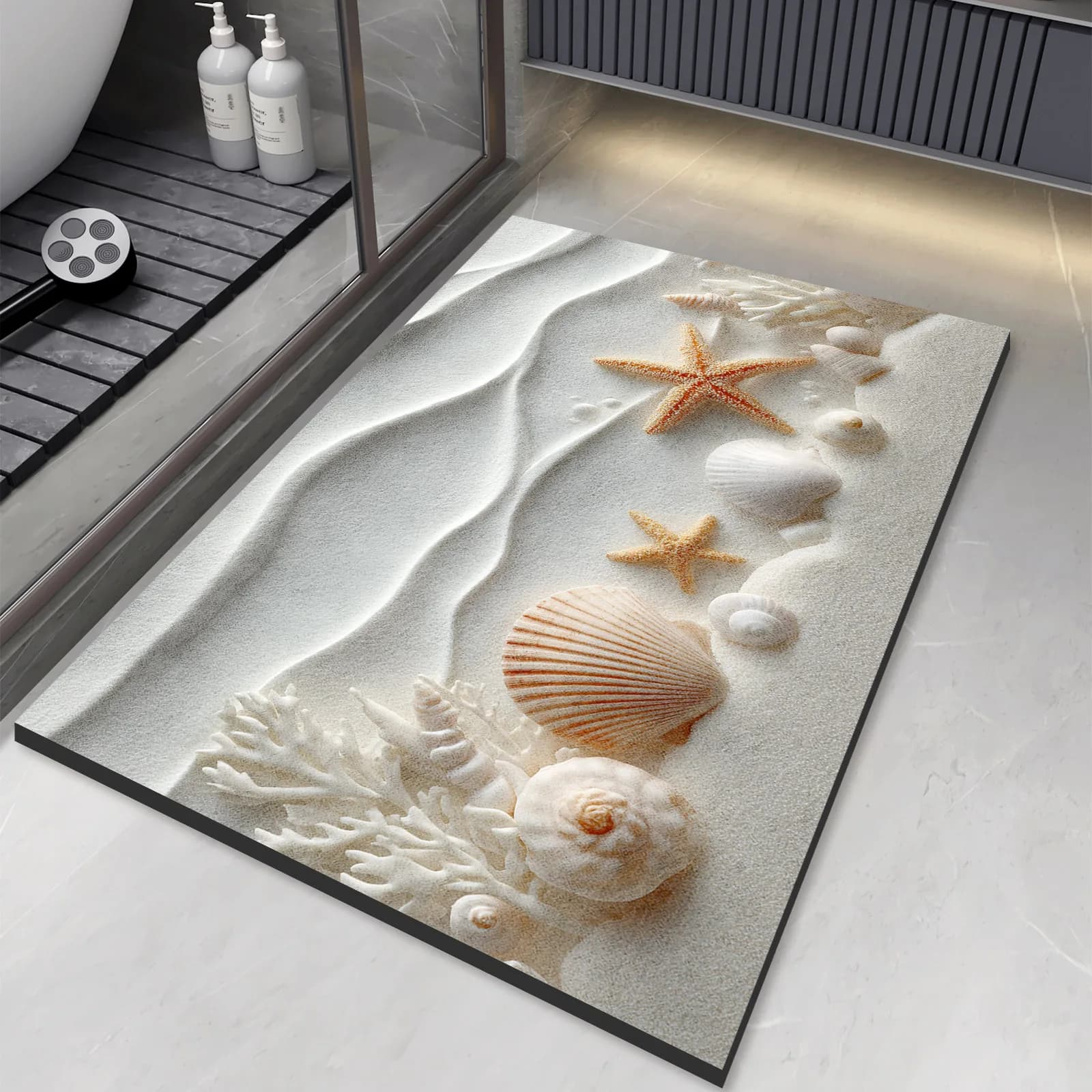 Tappetino da Bagno con Design a Conchiglia, Tappeto Assorbente per Doccia, Asciugatura Rapida, Antiscivolo, Lavabile