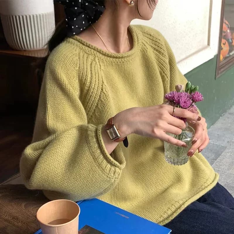 Casual Knitted Pullover Sweater 2026 Autumn and Winter New Thick Needle Loose Lazy Style Top