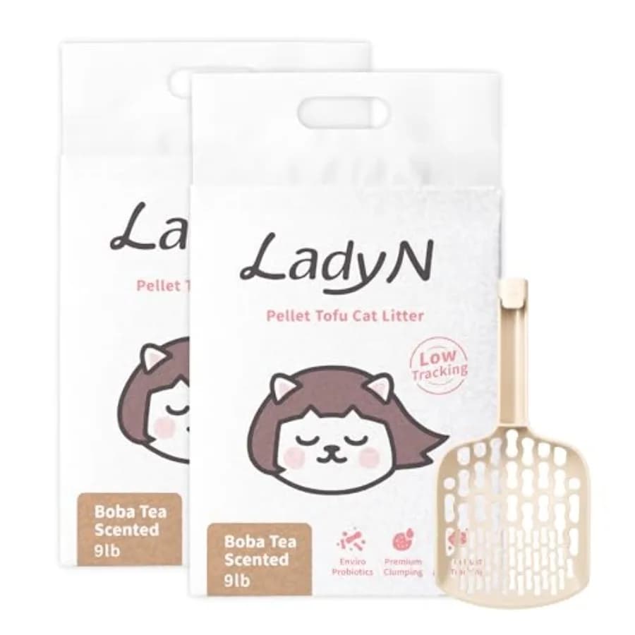 Kit Lettiera Definitivo: Lettiera per Gatti in Pellet di Tofu Boba Tea 18lb + Paletta Infinity Senza Polvere, Basso Contenimento di Sabbia, Controllo Odori con Paletta Inclusa