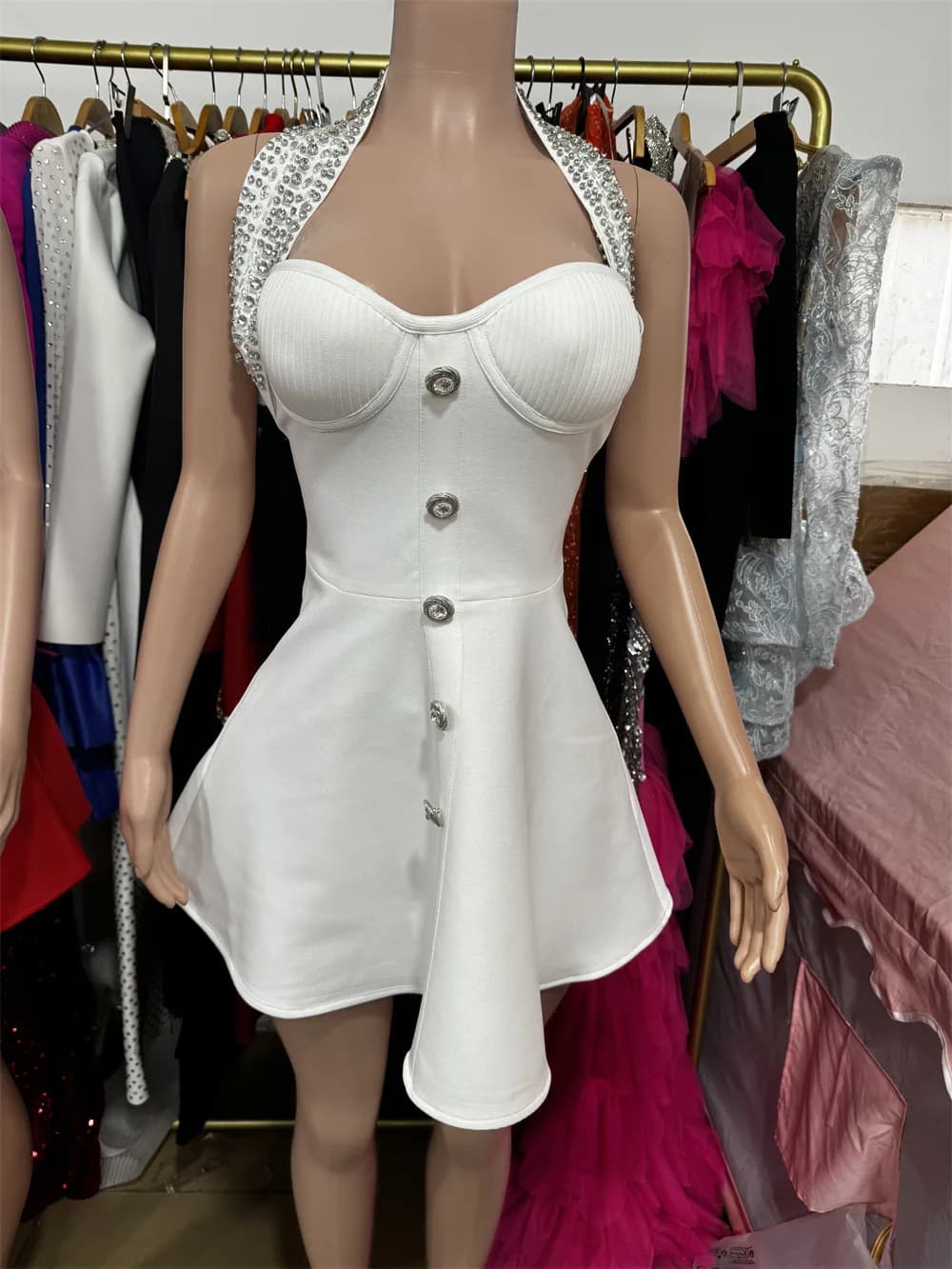 2025 Donne Nero Sexy Al Largo della Spalla Shinning Crystal Bodycon Fasciatura Abito Lungo Guanti Eleganza Festeggia Abito da Sera
