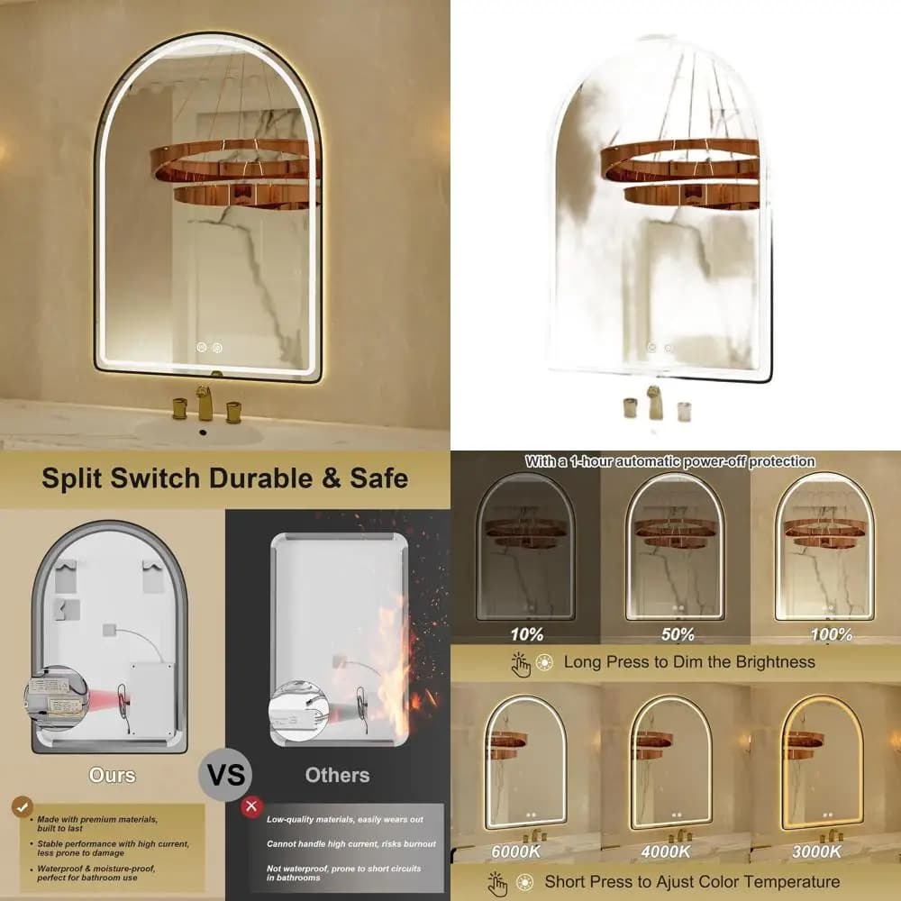 Specchio LED da Bagno Arcuato 24x36 Pollici con Luci, Dimmerabile, Antiappannamento e 3 Opzioni di Colore