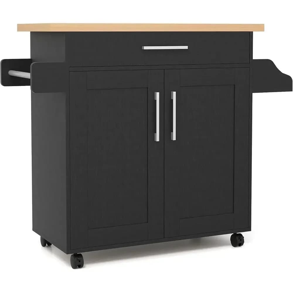 Carrello da Cucina Mobile con Armadietto, Porta Spezie, Portasciugamani e Ripiani Regolabili (Nero)