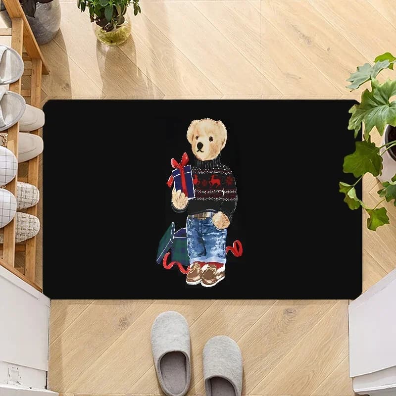 Simpatico orsacchiotto Happy Door Mat Ingresso Zerbino antiscivolo Lavabile Tappeto da cucina Tappeti da corridoio Tappetini da bagno per bagno