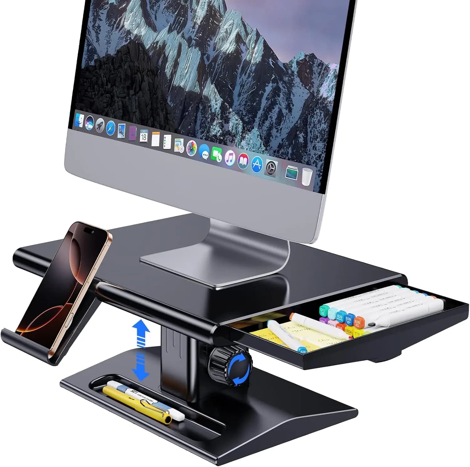 Support for Desk Monitor, Height Adjustable 5.7-6.5 Inches with Storage Box and Phone Support