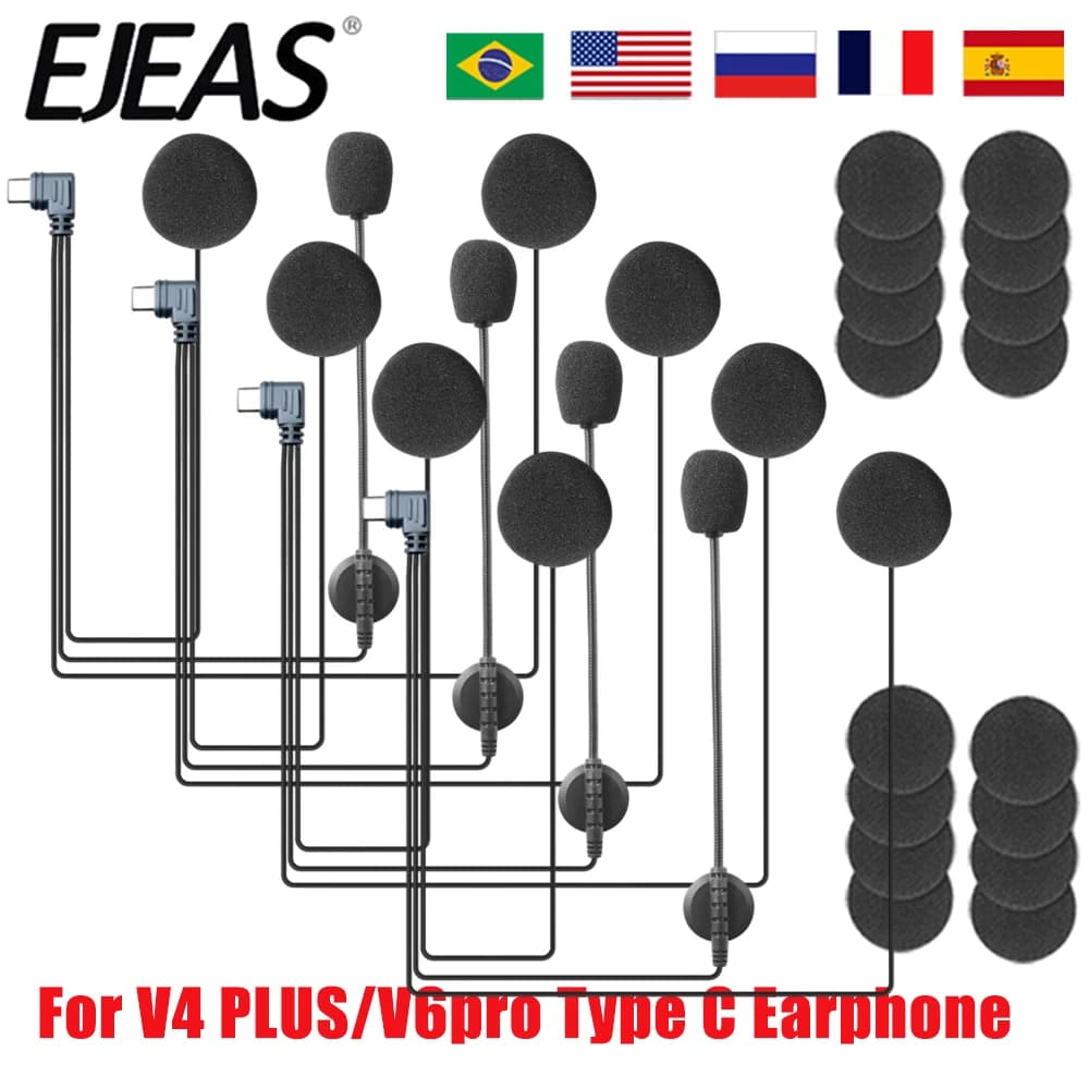 4/1 Pezzo EJEAS V6 PRO + Moto Bluetooth5.1 Casco Interfono Microfono Altoparlante Auricolare Accessori Tipo-C Martinetti Full Duplex