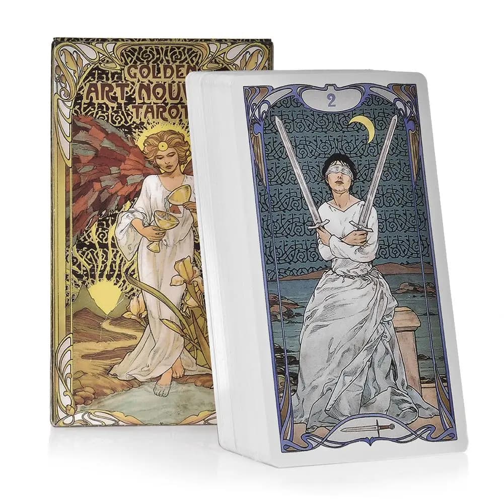 Mazzo di tarocchi Golden Art Nouveau 78 carte con guide Carte Set di libri di divinazione occulta per principianti Stile classico Art Nouveau